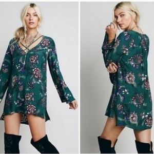 Free People Heartbeat Floral Emerald Tunic Dress Size XSmall